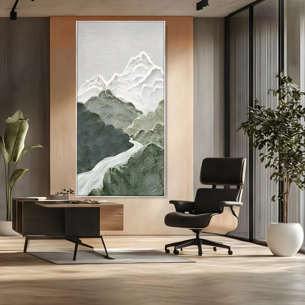 Tablou Canvas Premium LuxCanva® B1107, Green Mountains , Living, Decorativ, Abstract, Munti, Alb, Verde, Natura, Colorat