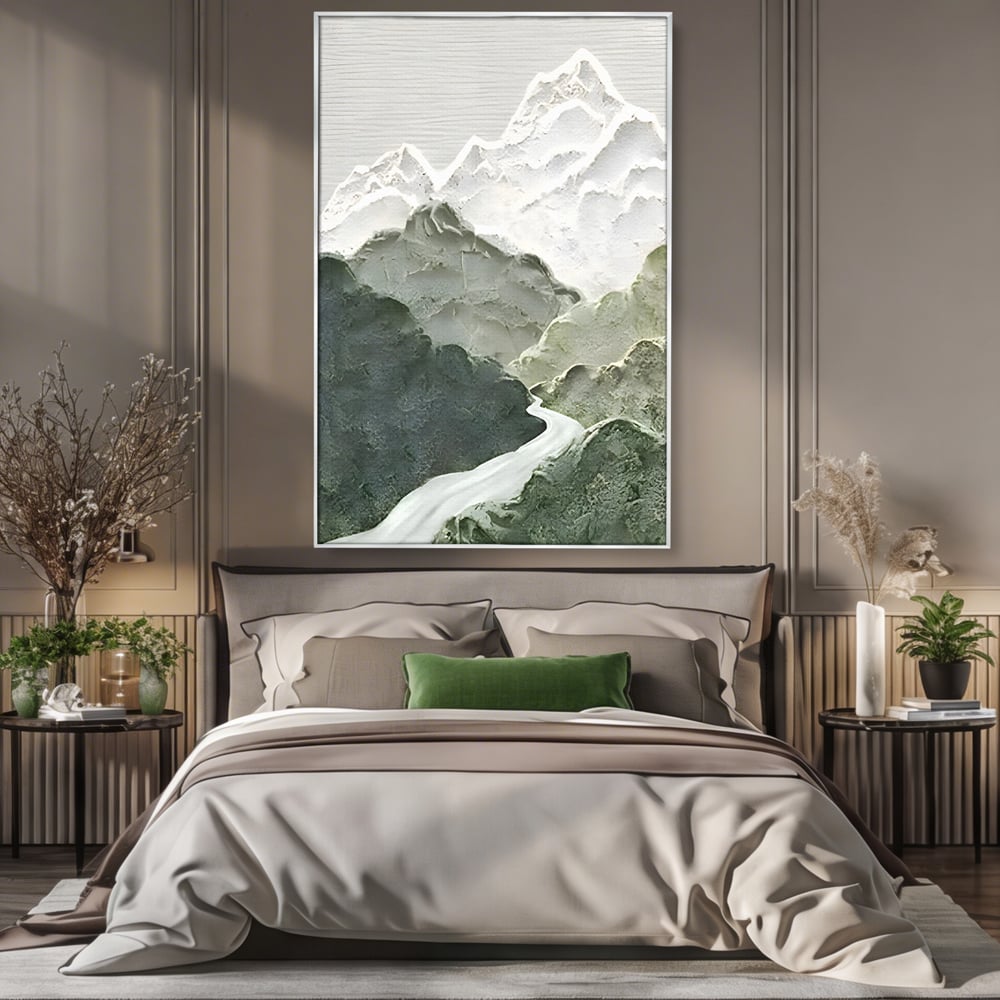 Tablou Canvas Premium LuxCanva® B1107, Green Mountains , Living, Decorativ, Abstract, Munti, Alb, Verde, Natura, Colorat