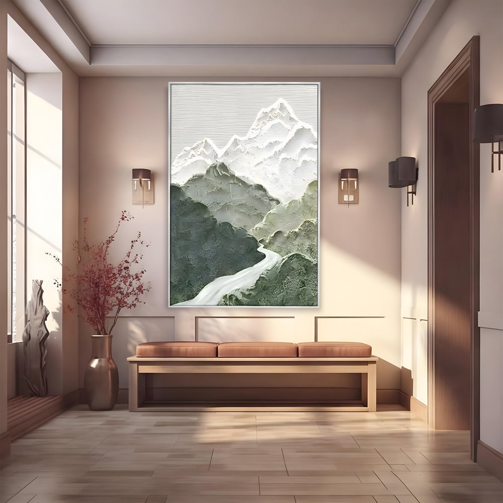 Tablou Canvas Premium LuxCanva® B1107, Green Mountains , Living, Decorativ, Abstract, Munti, Alb, Verde, Natura, Colorat