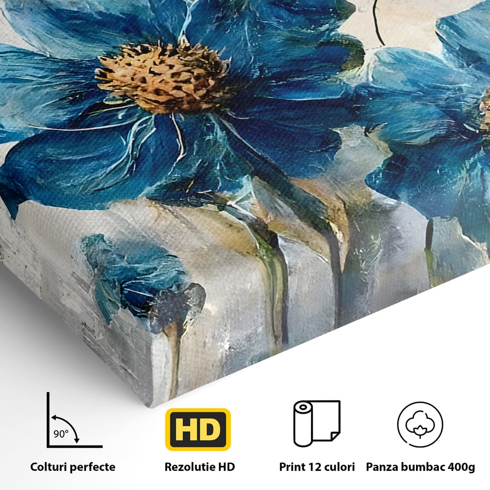 Tablou Canvas Premium LuxCanva® B1108, Albastre Flori , Culori, Living, Flori, Albastru, Buchet, Dormitor, Relaxare, Culori Vibrante