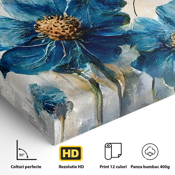 Tablou Canvas Premium LuxCanva® B1108, Albastre Flori , Culori, Living, Flori, Albastru, Buchet, Dormitor, Relaxare, Culori Vibrante