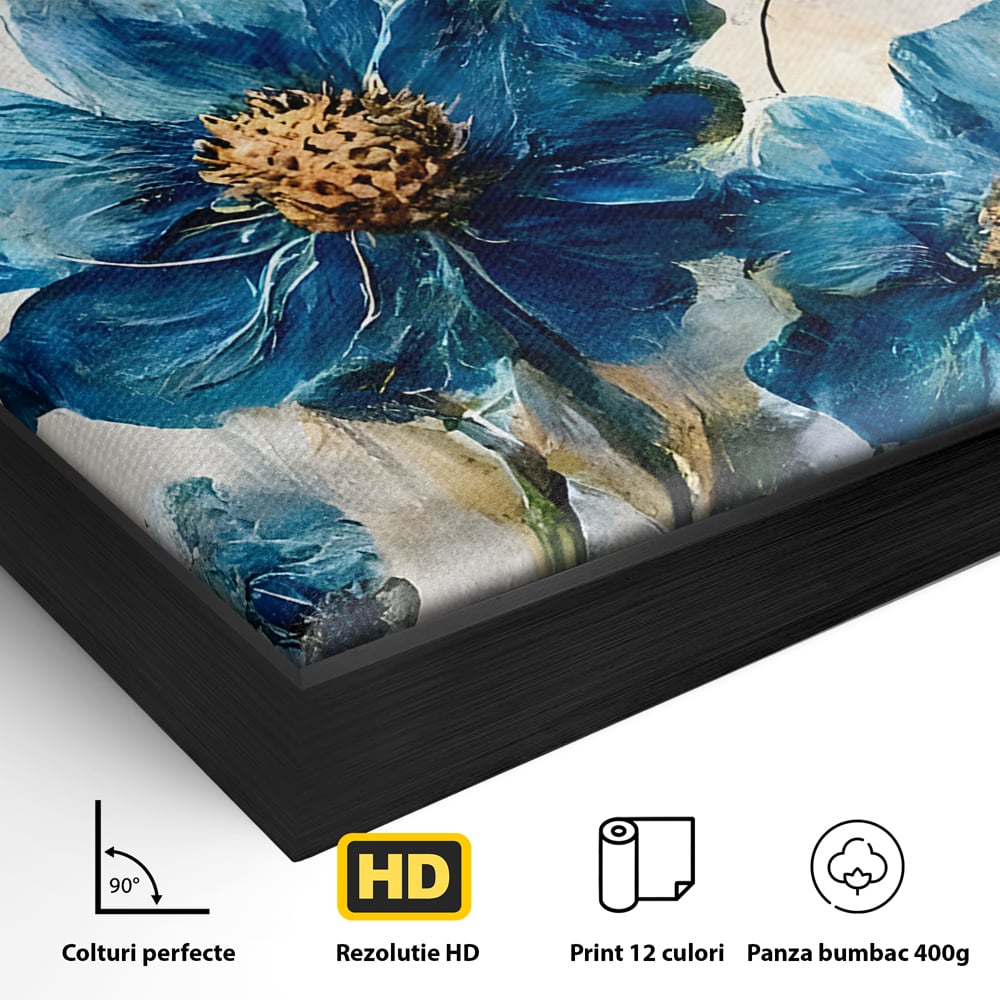Tablou Canvas Premium LuxCanva® B1108, Albastre Flori , Culori, Living, Flori, Albastru, Buchet, Dormitor, Relaxare, Culori Vibrante