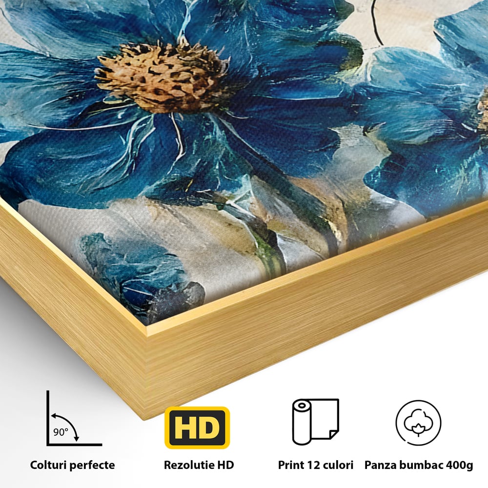 Tablou Canvas Premium LuxCanva® B1108, Albastre Flori , Culori, Living, Flori, Albastru, Buchet, Dormitor, Relaxare, Culori Vibrante