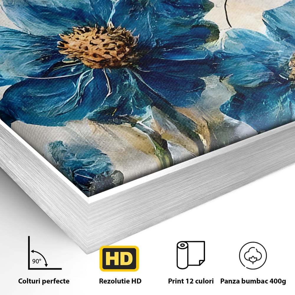 Tablou Canvas Premium LuxCanva® B1108, Albastre Flori , Culori, Living, Flori, Albastru, Buchet, Dormitor, Relaxare, Culori Vibrante