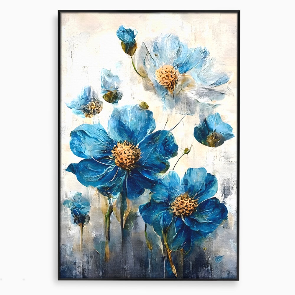 Tablou Canvas Premium LuxCanva® B1108, Albastre Flori , Culori, Living, Flori, Albastru, Buchet, Dormitor, Relaxare, Culori Vibrante