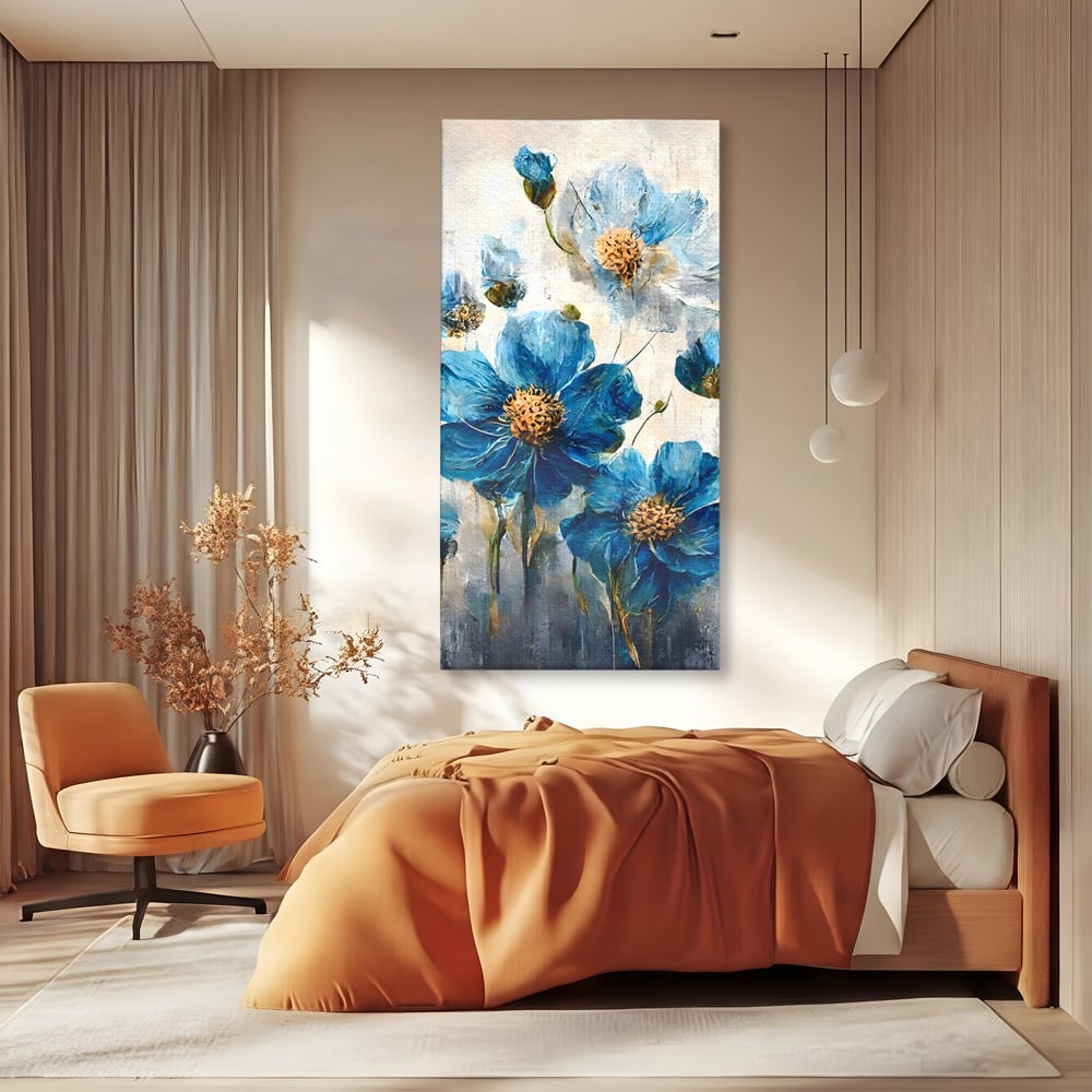 Tablou Canvas Premium LuxCanva® B1108, Albastre Flori , Culori, Living, Flori, Albastru, Buchet, Dormitor, Relaxare, Culori Vibrante