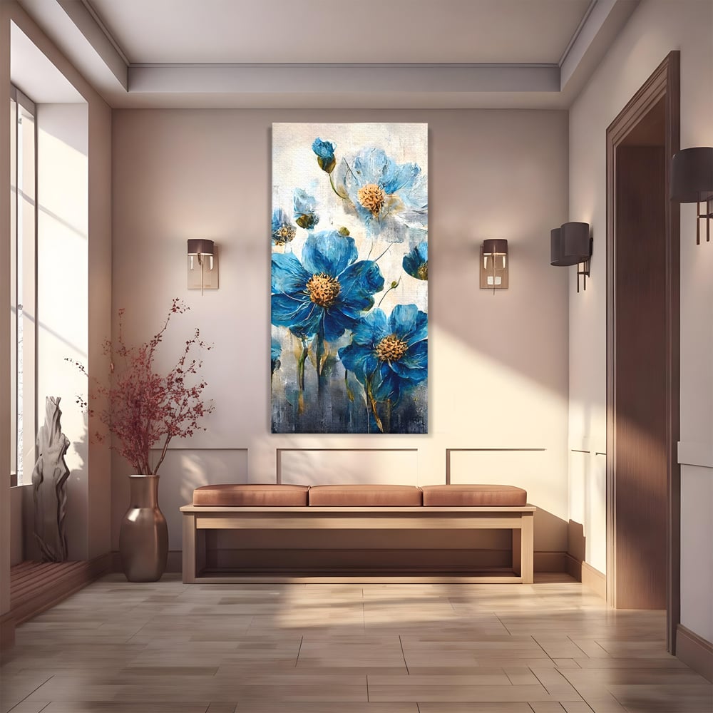 Tablou Canvas Premium LuxCanva® B1108, Albastre Flori , Culori, Living, Flori, Albastru, Buchet, Dormitor, Relaxare, Culori Vibrante