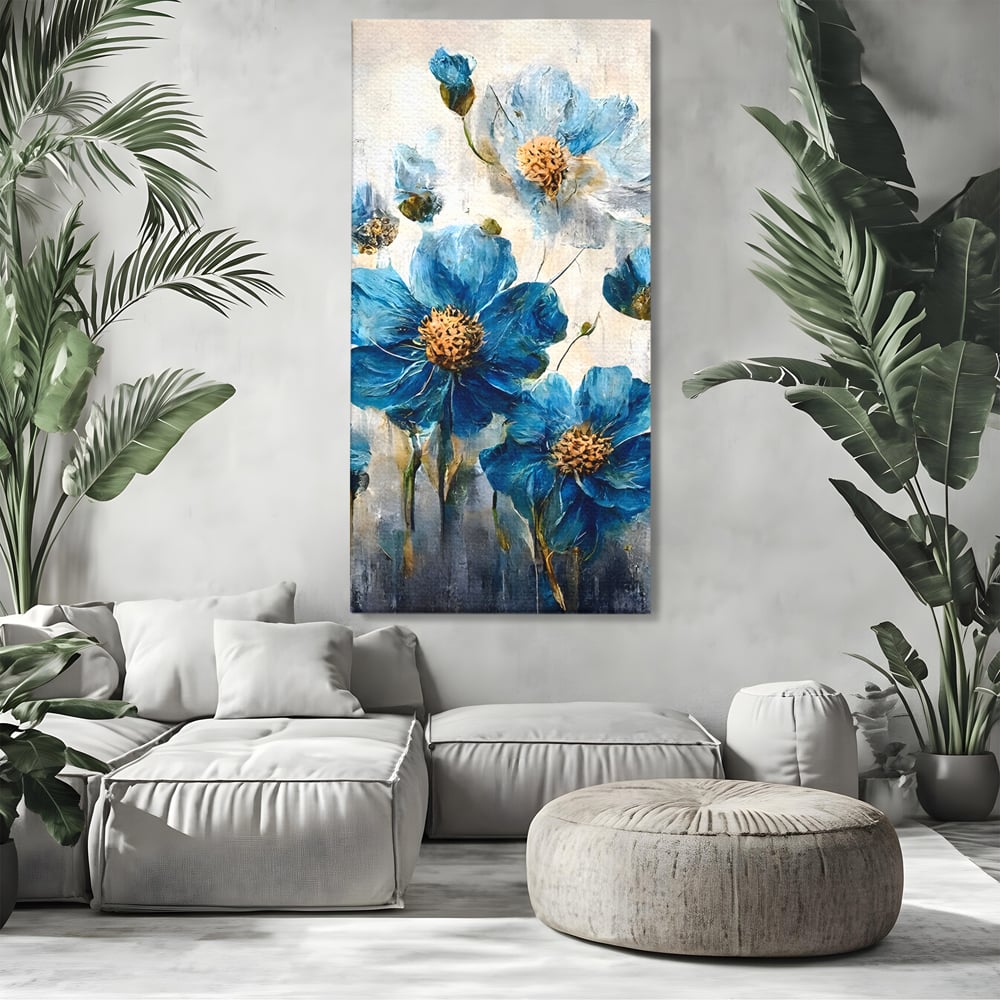 Tablou Canvas Premium LuxCanva® B1108, Albastre Flori , Culori, Living, Flori, Albastru, Buchet, Dormitor, Relaxare, Culori Vibrante