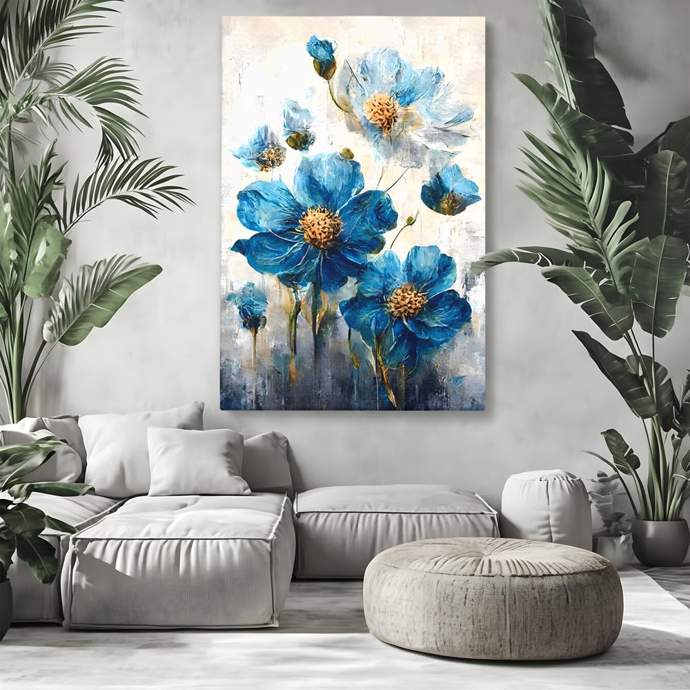 Tablou Canvas Premium LuxCanva® B1108, Albastre Flori , Culori, Living, Flori, Albastru, Buchet, Dormitor, Relaxare, Culori Vibrante