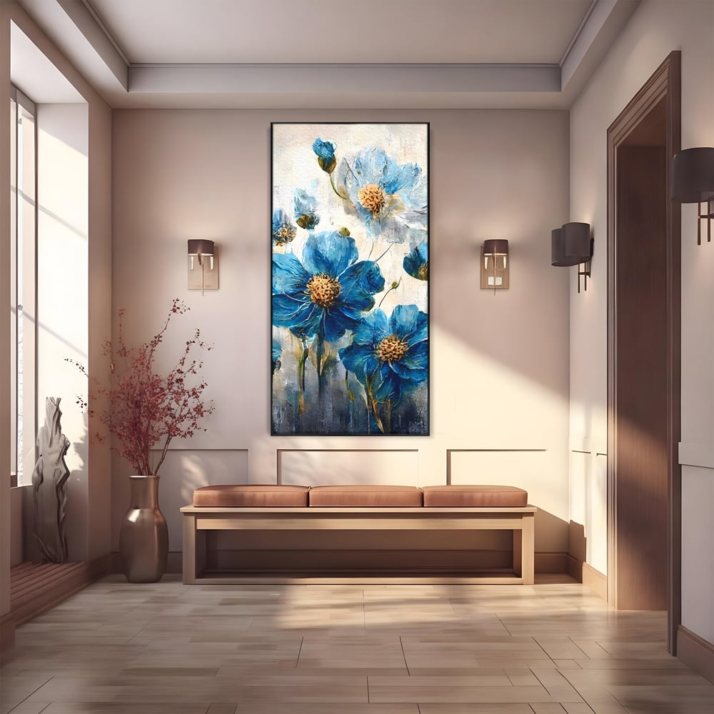 Tablou Canvas Premium LuxCanva® B1108, Albastre Flori , Culori, Living, Flori, Albastru, Buchet, Dormitor, Relaxare, Culori Vibrante