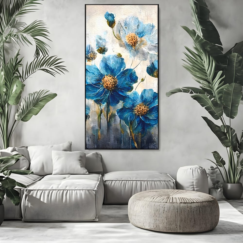 Tablou Canvas Premium LuxCanva® B1108, Albastre Flori , Culori, Living, Flori, Albastru, Buchet, Dormitor, Relaxare, Culori Vibrante