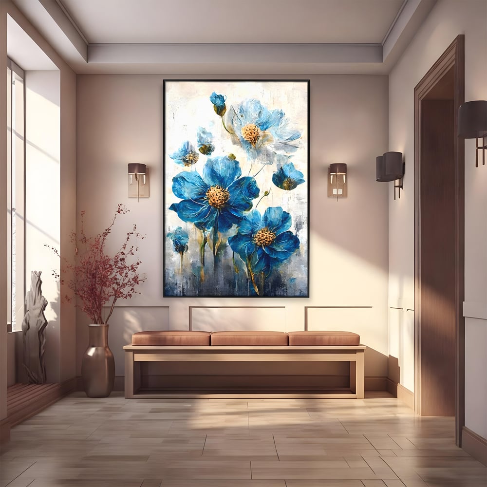 Tablou Canvas Premium LuxCanva® B1108, Albastre Flori , Culori, Living, Flori, Albastru, Buchet, Dormitor, Relaxare, Culori Vibrante