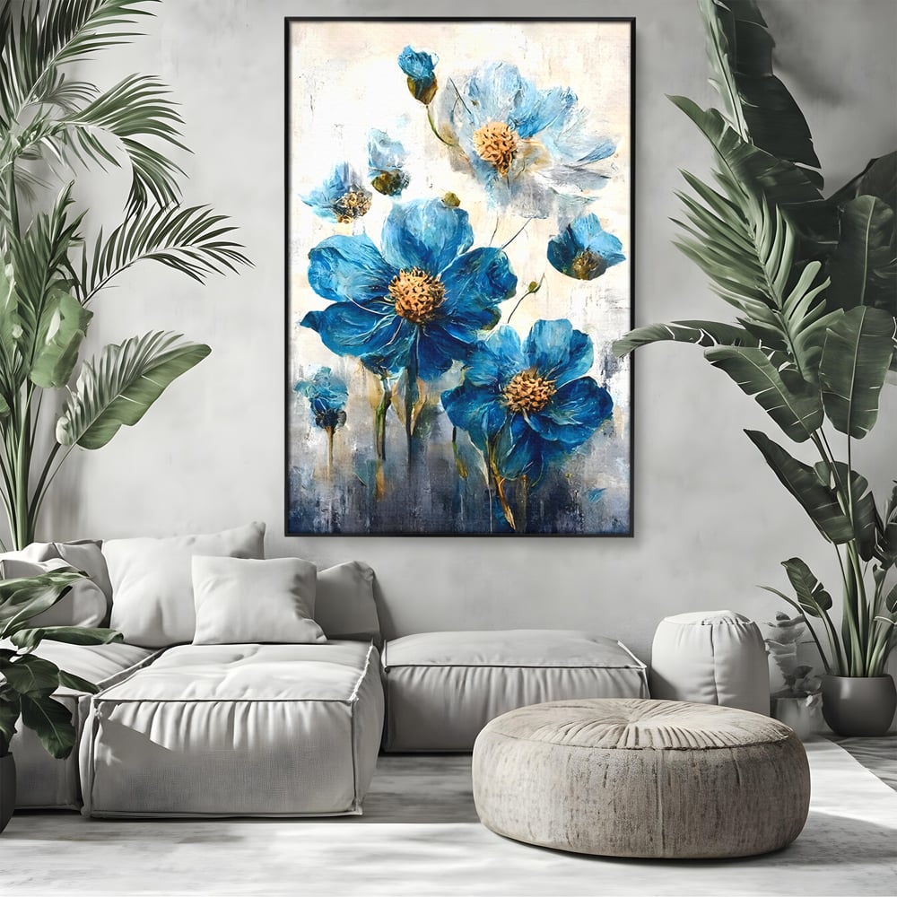 Tablou Canvas Premium LuxCanva® B1108, Albastre Flori , Culori, Living, Flori, Albastru, Buchet, Dormitor, Relaxare, Culori Vibrante
