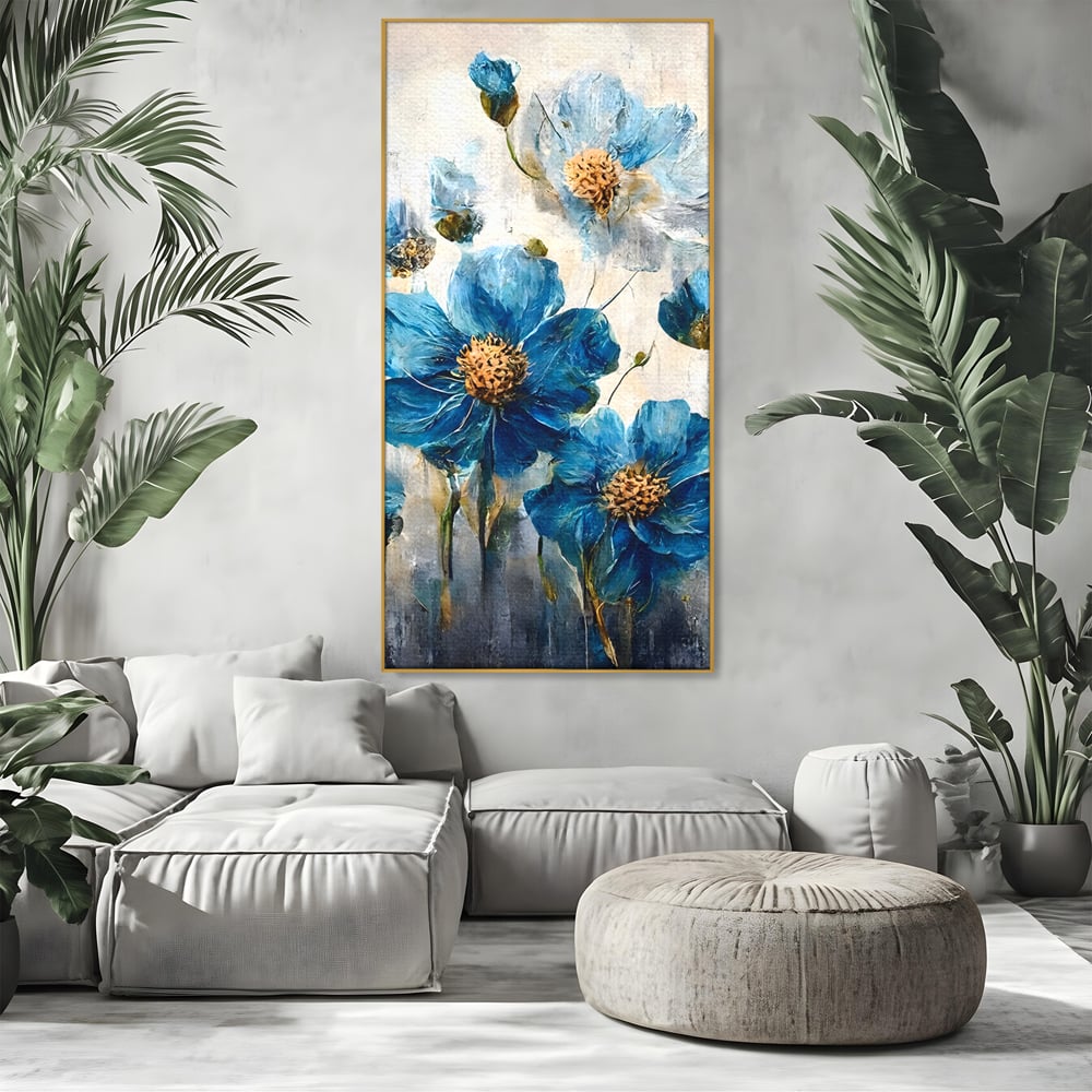 Tablou Canvas Premium LuxCanva® B1108, Albastre Flori , Culori, Living, Flori, Albastru, Buchet, Dormitor, Relaxare, Culori Vibrante