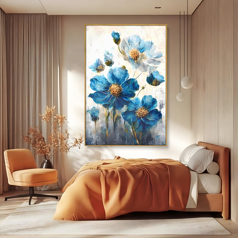 Tablou Canvas Premium LuxCanva® B1108, Albastre Flori , Culori, Living, Flori, Albastru, Buchet, Dormitor, Relaxare, Culori Vibrante