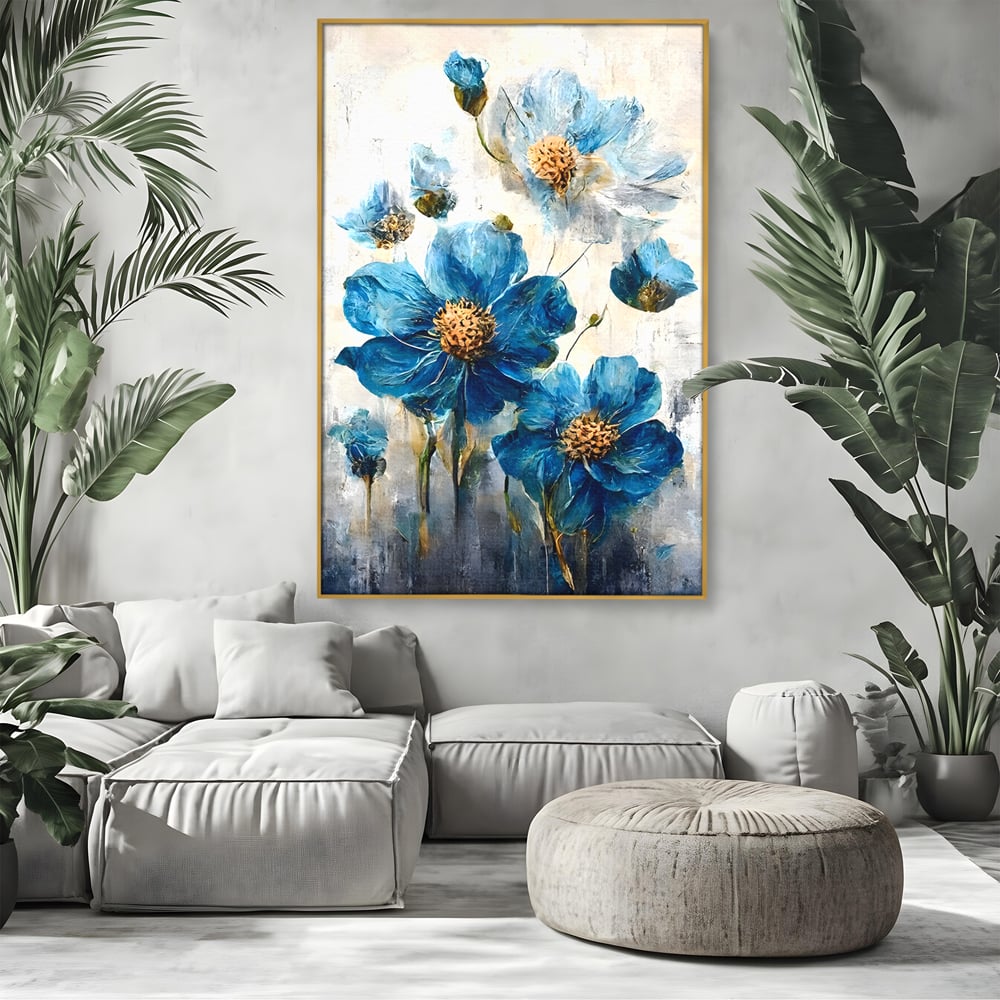 Tablou Canvas Premium LuxCanva® B1108, Albastre Flori , Culori, Living, Flori, Albastru, Buchet, Dormitor, Relaxare, Culori Vibrante