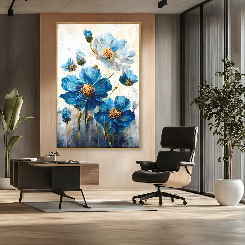 Tablou Canvas Premium LuxCanva® B1108, Albastre Flori , Culori, Living, Flori, Albastru, Buchet, Dormitor, Relaxare, Culori Vibrante