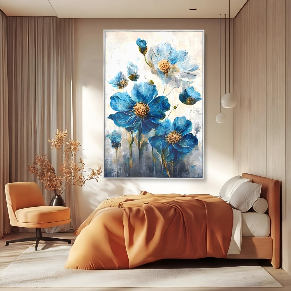 Tablou Canvas Premium LuxCanva® B1108, Albastre Flori , Culori, Living, Flori, Albastru, Buchet, Dormitor, Relaxare, Culori Vibrante