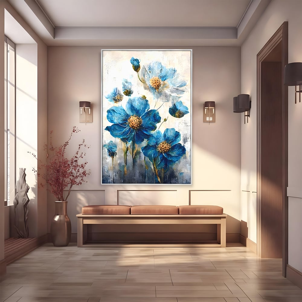 Tablou Canvas Premium LuxCanva® B1108, Albastre Flori , Culori, Living, Flori, Albastru, Buchet, Dormitor, Relaxare, Culori Vibrante