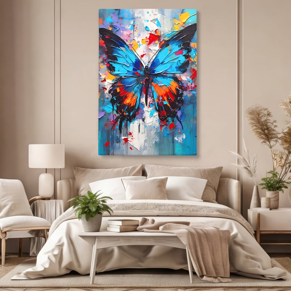 Tablou Canvas Premium LuxCanva® B1109, Fluturele Albastru , Living, Fluture, Albastru, Colorat, Aripi, Culori Vibrante