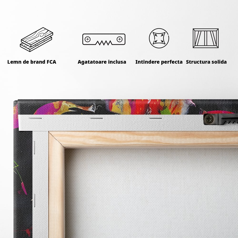 Tablou Canvas Premium LuxCanva® B1111, Privirea Unei Girafe , Living, Abstract, Multicolor, Girafa, Savana, Inalta, Dormitor, Zoo, Culori Vibrante