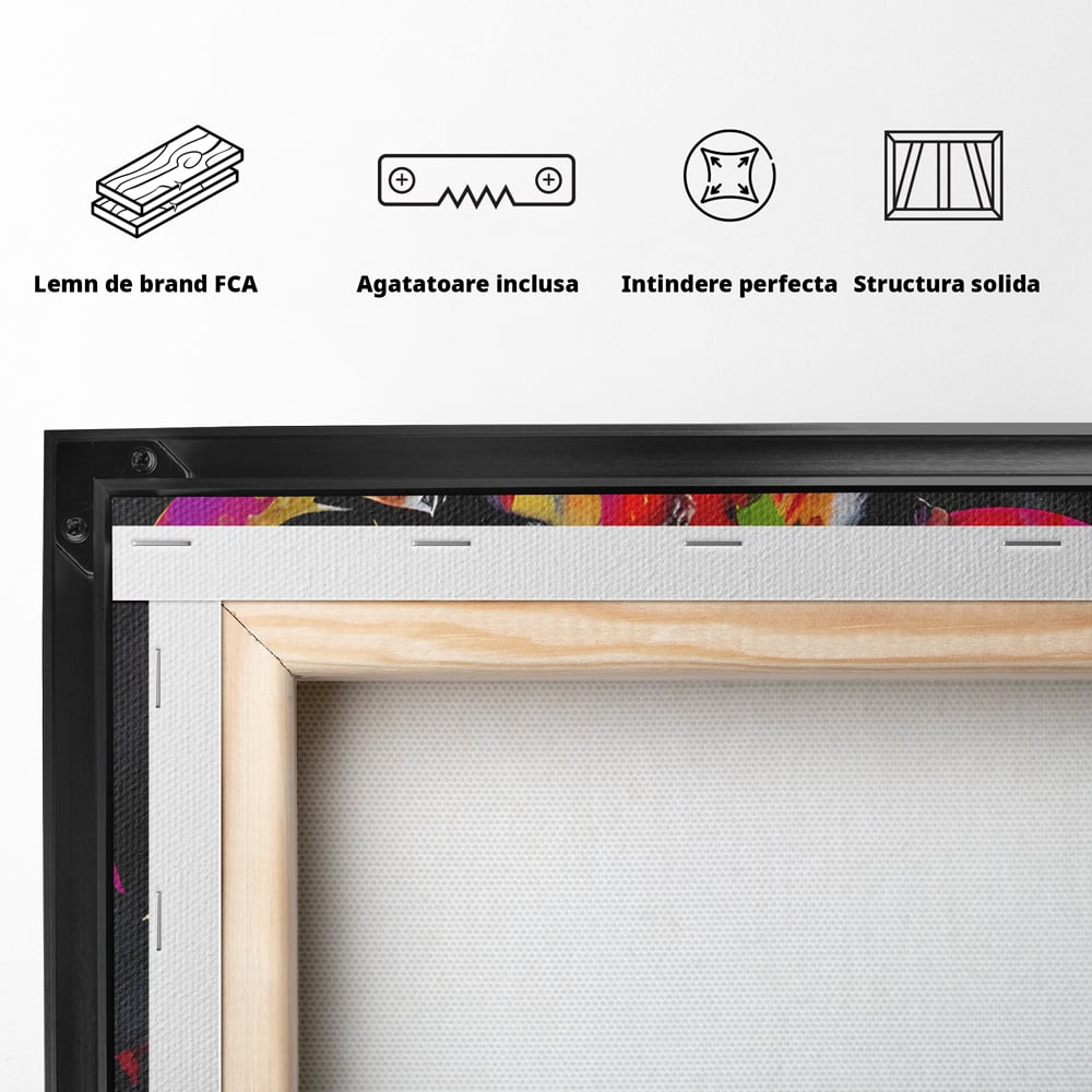 Tablou Canvas Premium LuxCanva® B1111, Privirea Unei Girafe , Living, Abstract, Multicolor, Girafa, Savana, Inalta, Dormitor, Zoo, Culori Vibrante