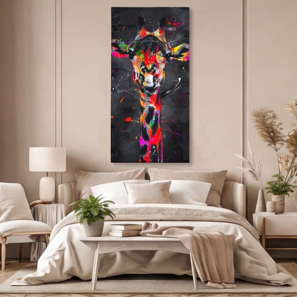 Tablou Canvas Premium LuxCanva® B1111, Privirea Unei Girafe , Living, Abstract, Multicolor, Girafa, Savana, Inalta, Dormitor, Zoo, Culori Vibrante