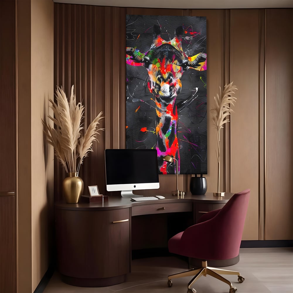 Tablou Canvas Premium LuxCanva® B1111, Privirea Unei Girafe , Living, Abstract, Multicolor, Girafa, Savana, Inalta, Dormitor, Zoo, Culori Vibrante