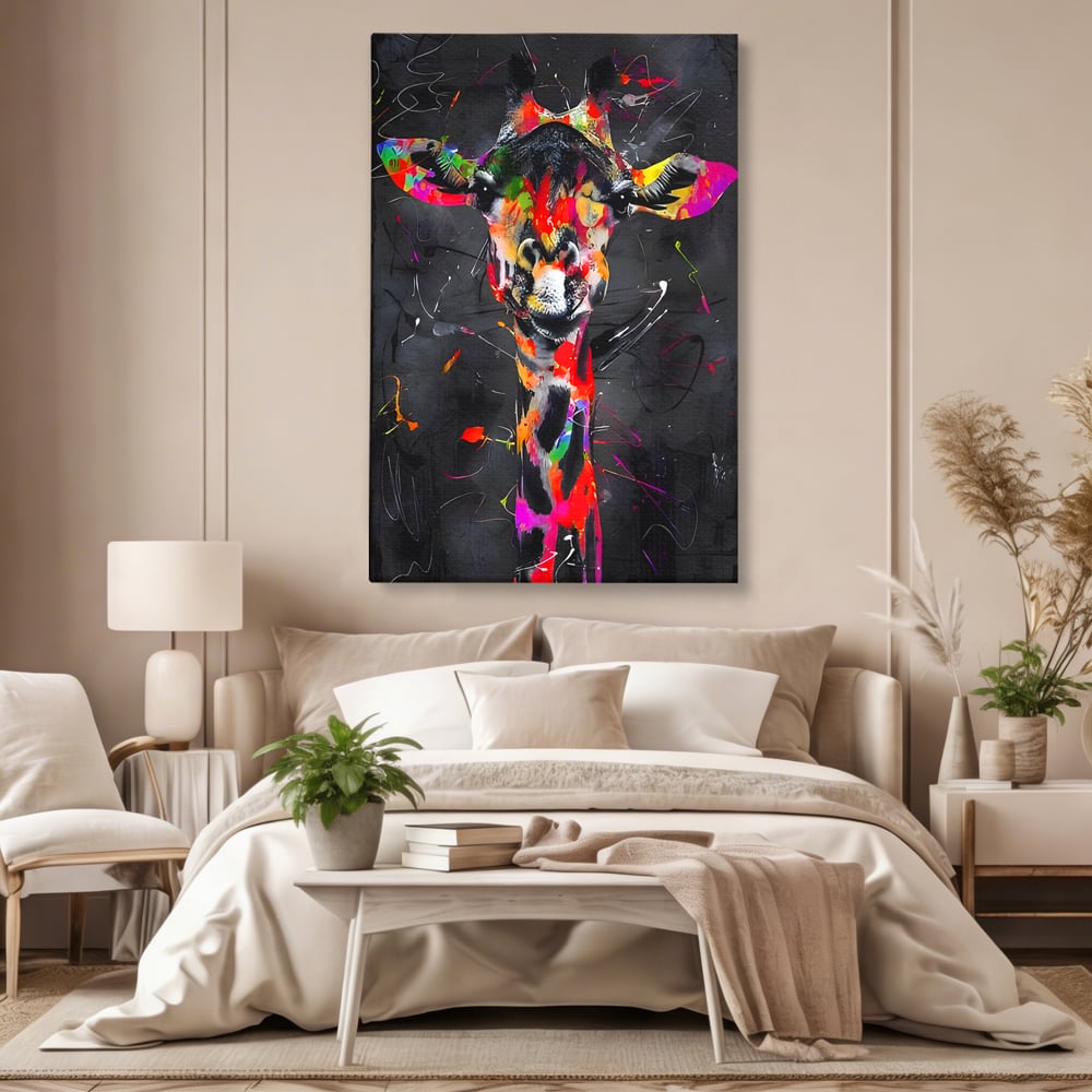 Tablou Canvas Premium LuxCanva® B1111, Privirea Unei Girafe , Living, Abstract, Multicolor, Girafa, Savana, Inalta, Dormitor, Zoo, Culori Vibrante