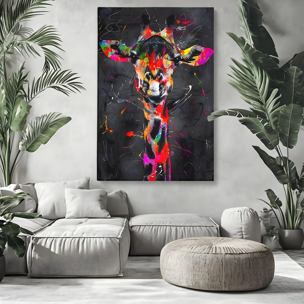 Tablou Canvas Premium LuxCanva® B1111, Privirea Unei Girafe , Living, Abstract, Multicolor, Girafa, Savana, Inalta, Dormitor, Zoo, Culori Vibrante