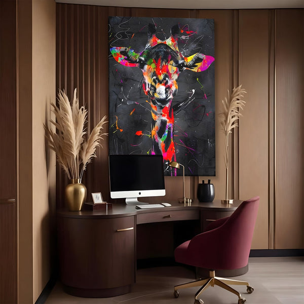 Tablou Canvas Premium LuxCanva® B1111, Privirea Unei Girafe , Living, Abstract, Multicolor, Girafa, Savana, Inalta, Dormitor, Zoo, Culori Vibrante