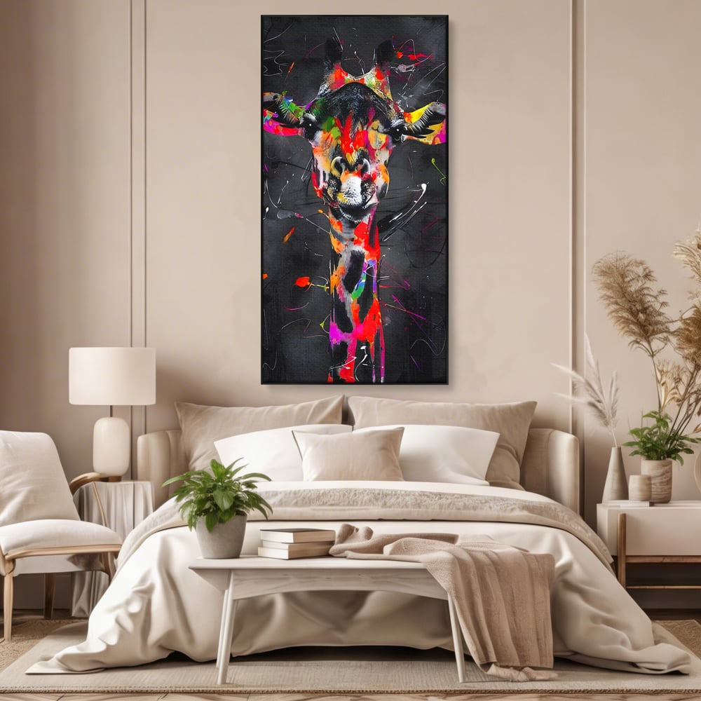 Tablou Canvas Premium LuxCanva® B1111, Privirea Unei Girafe , Living, Abstract, Multicolor, Girafa, Savana, Inalta, Dormitor, Zoo, Culori Vibrante