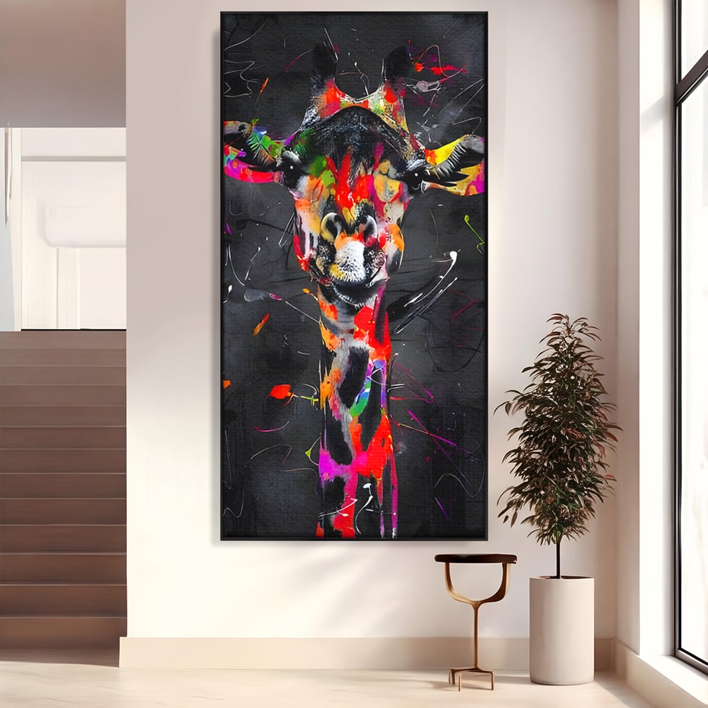 Tablou Canvas Premium LuxCanva® B1111, Privirea Unei Girafe , Living, Abstract, Multicolor, Girafa, Savana, Inalta, Dormitor, Zoo, Culori Vibrante