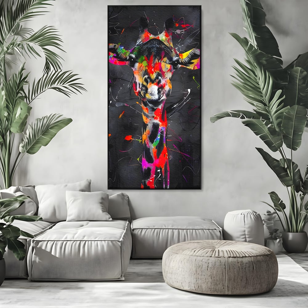 Tablou Canvas Premium LuxCanva® B1111, Privirea Unei Girafe , Living, Abstract, Multicolor, Girafa, Savana, Inalta, Dormitor, Zoo, Culori Vibrante