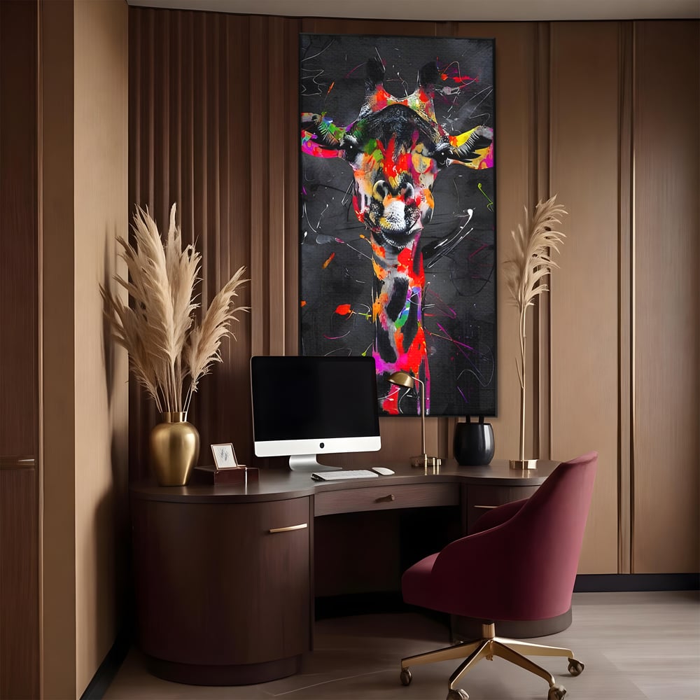 Tablou Canvas Premium LuxCanva® B1111, Privirea Unei Girafe , Living, Abstract, Multicolor, Girafa, Savana, Inalta, Dormitor, Zoo, Culori Vibrante