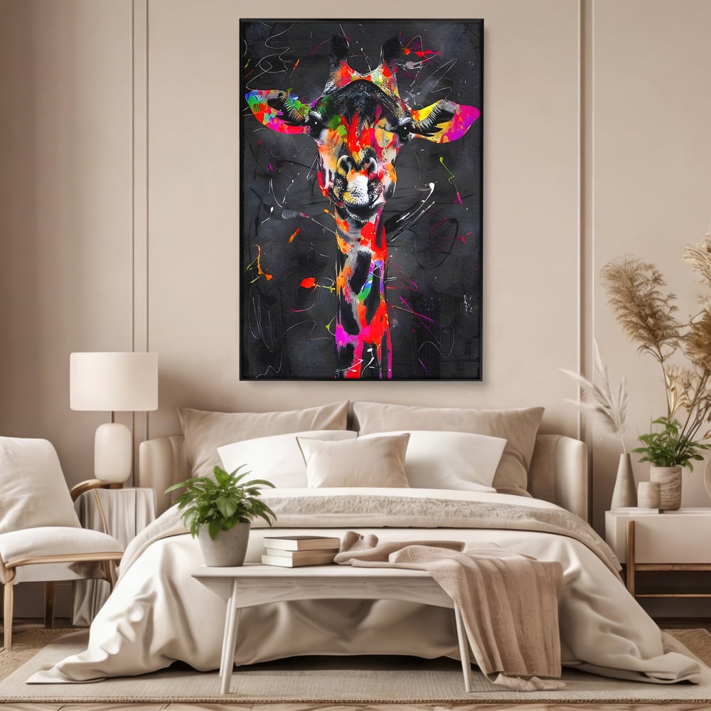 Tablou Canvas Premium LuxCanva® B1111, Privirea Unei Girafe , Living, Abstract, Multicolor, Girafa, Savana, Inalta, Dormitor, Zoo, Culori Vibrante