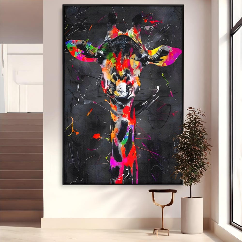 Tablou Canvas Premium LuxCanva® B1111, Privirea Unei Girafe , Living, Abstract, Multicolor, Girafa, Savana, Inalta, Dormitor, Zoo, Culori Vibrante