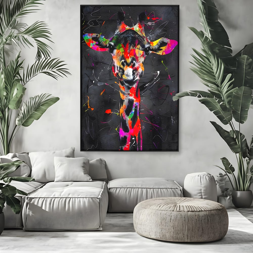 Tablou Canvas Premium LuxCanva® B1111, Privirea Unei Girafe , Living, Abstract, Multicolor, Girafa, Savana, Inalta, Dormitor, Zoo, Culori Vibrante