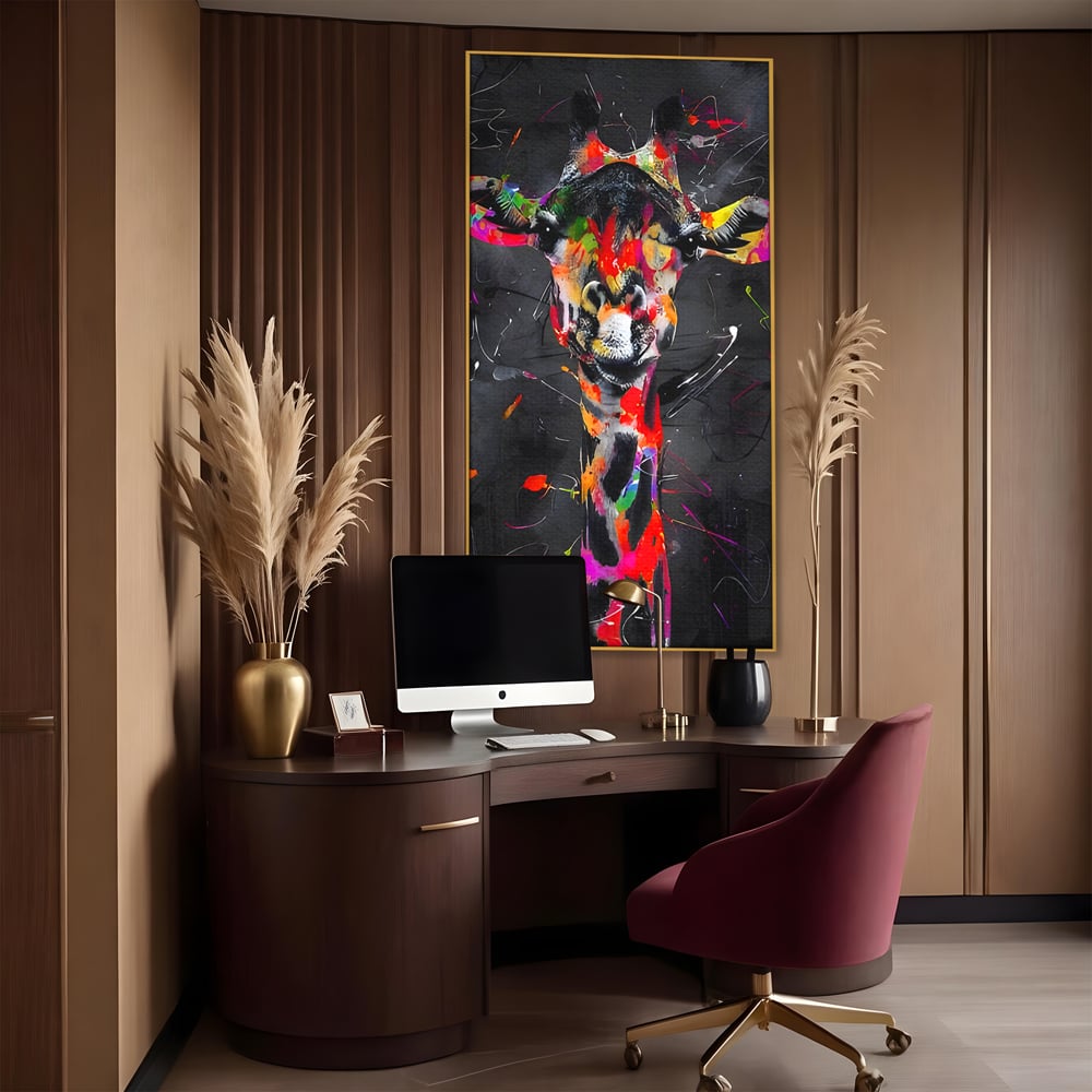 Tablou Canvas Premium LuxCanva® B1111, Privirea Unei Girafe , Living, Abstract, Multicolor, Girafa, Savana, Inalta, Dormitor, Zoo, Culori Vibrante