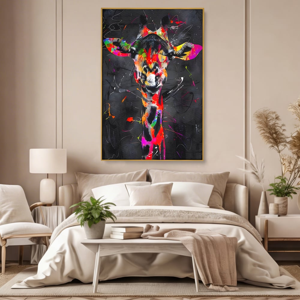 Tablou Canvas Premium LuxCanva® B1111, Privirea Unei Girafe , Living, Abstract, Multicolor, Girafa, Savana, Inalta, Dormitor, Zoo, Culori Vibrante