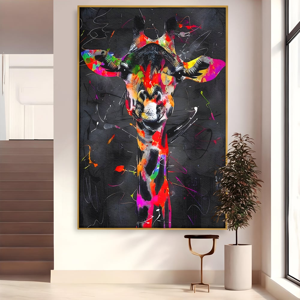 Tablou Canvas Premium LuxCanva® B1111, Privirea Unei Girafe , Living, Abstract, Multicolor, Girafa, Savana, Inalta, Dormitor, Zoo, Culori Vibrante