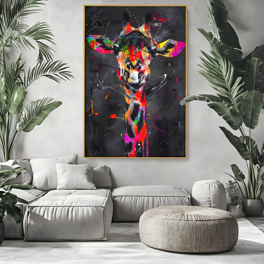 Tablou Canvas Premium LuxCanva® B1111, Privirea Unei Girafe , Living, Abstract, Multicolor, Girafa, Savana, Inalta, Dormitor, Zoo, Culori Vibrante