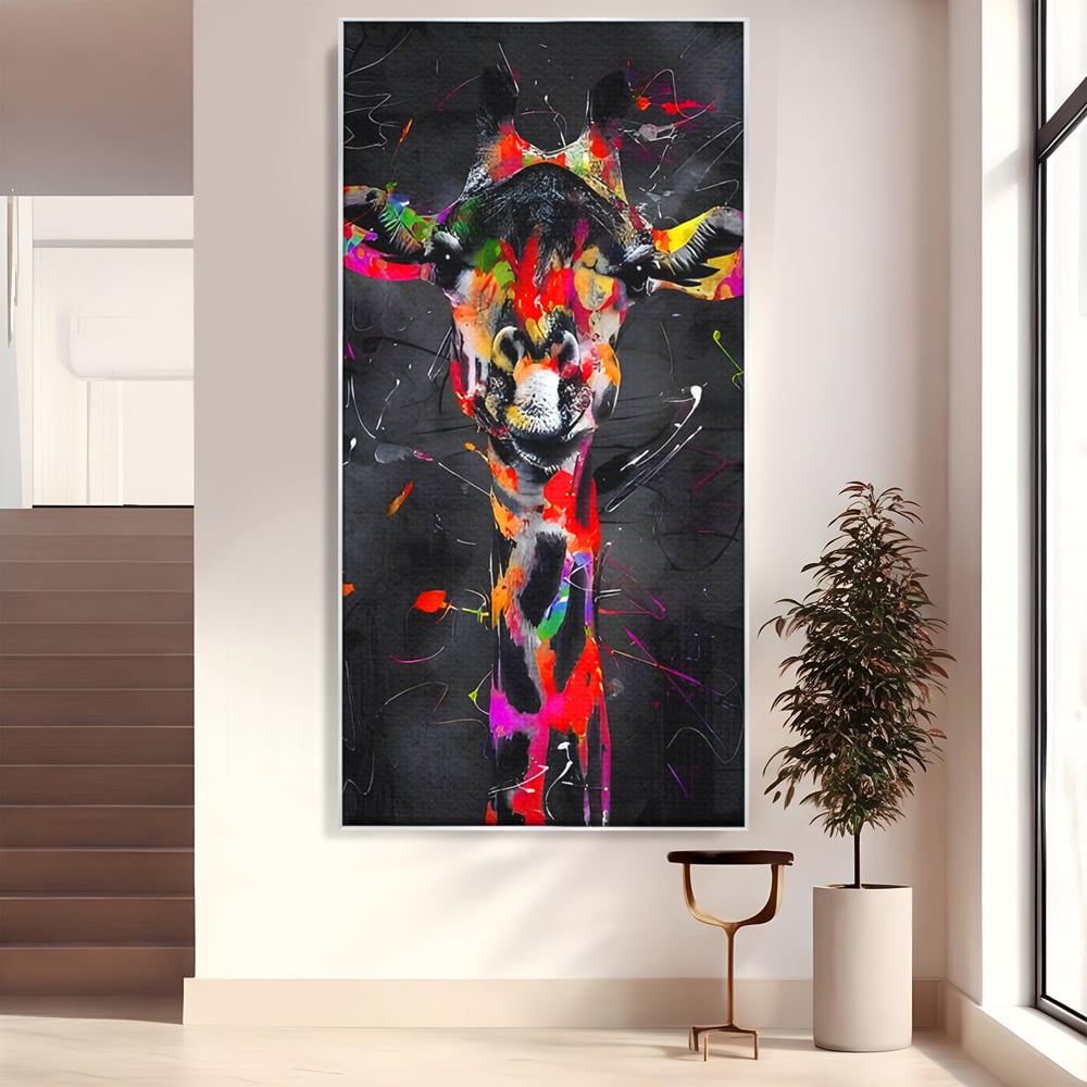Tablou Canvas Premium LuxCanva® B1111, Privirea Unei Girafe , Living, Abstract, Multicolor, Girafa, Savana, Inalta, Dormitor, Zoo, Culori Vibrante