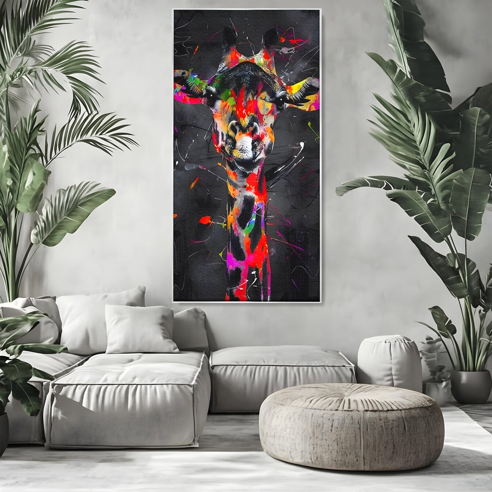 Tablou Canvas Premium LuxCanva® B1111, Privirea Unei Girafe , Living, Abstract, Multicolor, Girafa, Savana, Inalta, Dormitor, Zoo, Culori Vibrante