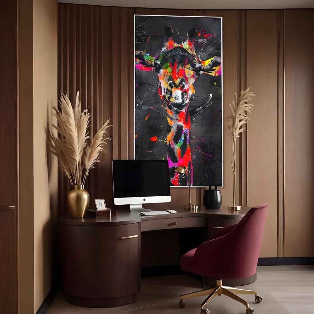Tablou Canvas Premium LuxCanva® B1111, Privirea Unei Girafe , Living, Abstract, Multicolor, Girafa, Savana, Inalta, Dormitor, Zoo, Culori Vibrante
