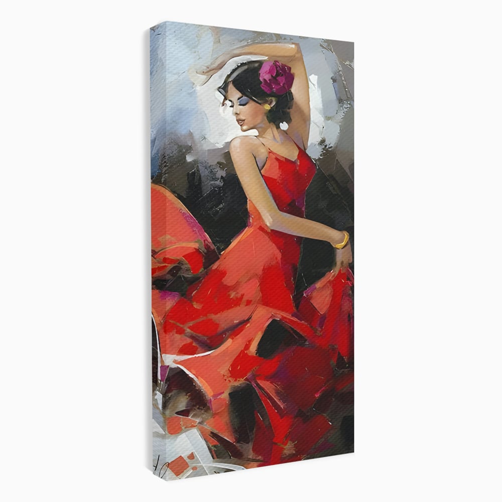 Tablou Canvas Premium LuxCanva® B1112, Dansul Unei Balerine In Rochie Rosie , Living, Balerina, Dansatoare, Scena, Balet, Arta, Dormitor, Dans, Culori Vibrante