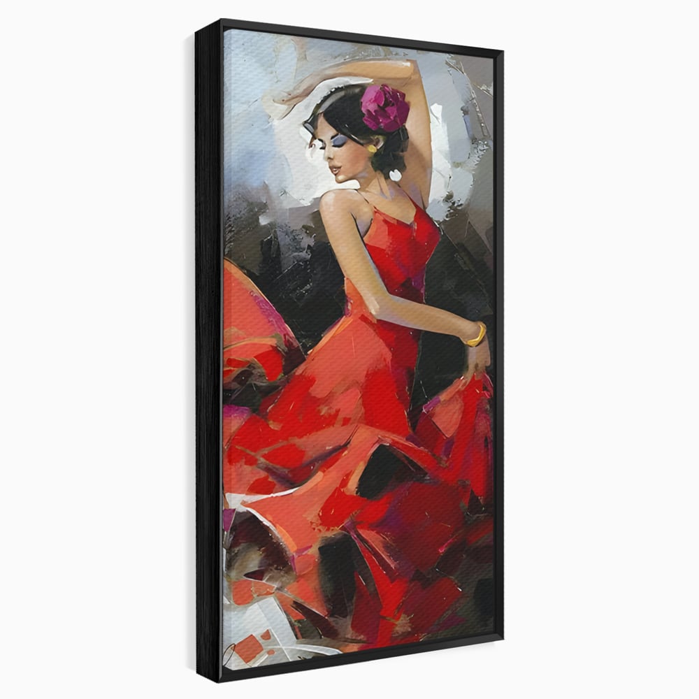 Tablou Canvas Premium LuxCanva® B1112, Dansul Unei Balerine In Rochie Rosie , Living, Balerina, Dansatoare, Scena, Balet, Arta, Dormitor, Dans, Culori Vibrante
