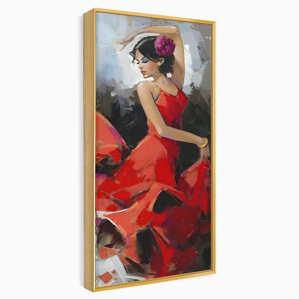 Tablou Canvas Premium LuxCanva® B1112, Dansul Unei Balerine In Rochie Rosie , Living, Balerina, Dansatoare, Scena, Balet, Arta, Dormitor, Dans, Culori Vibrante