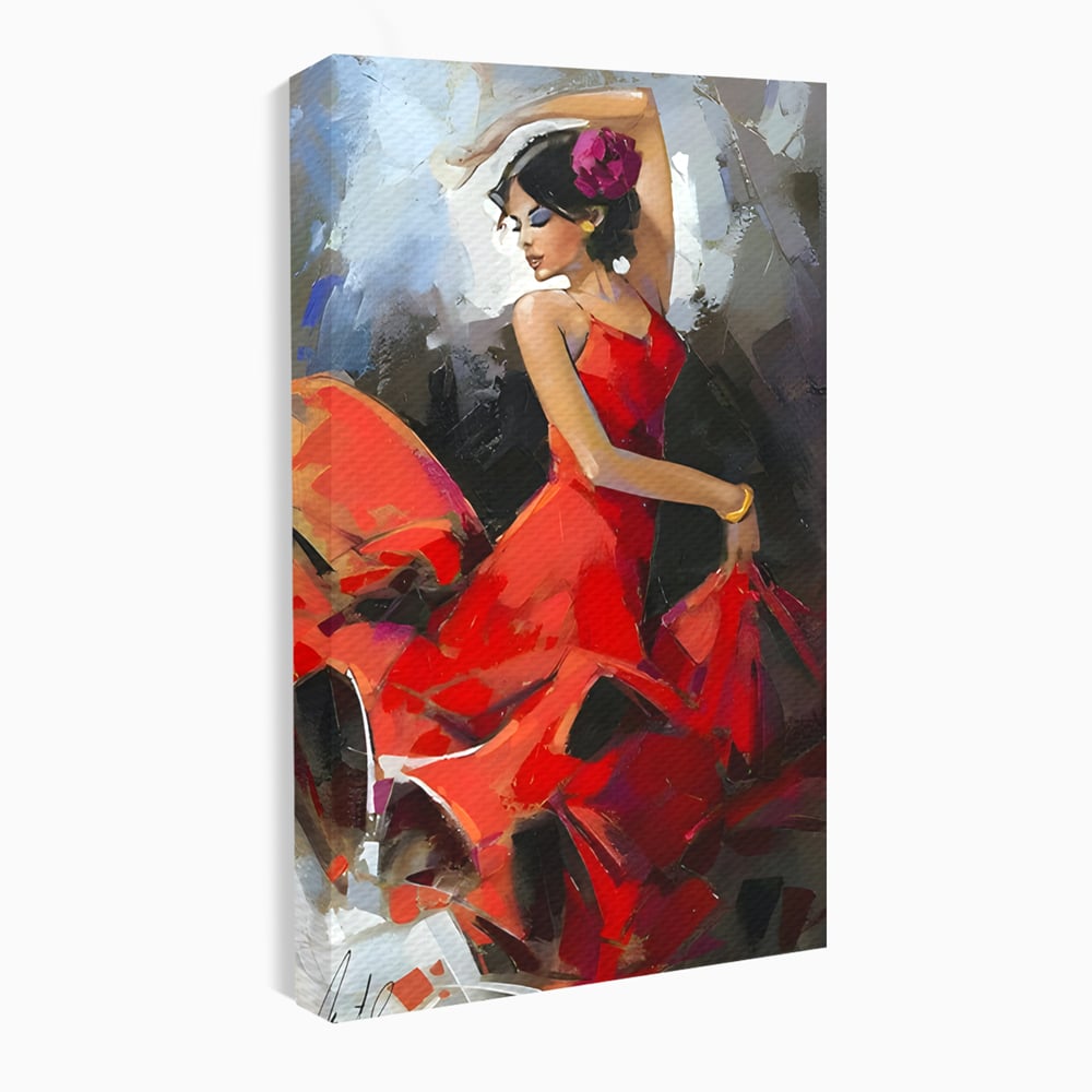 Tablou Canvas Premium LuxCanva® B1112, Dansul Unei Balerine In Rochie Rosie , Living, Balerina, Dansatoare, Scena, Balet, Arta, Dormitor, Dans, Culori Vibrante