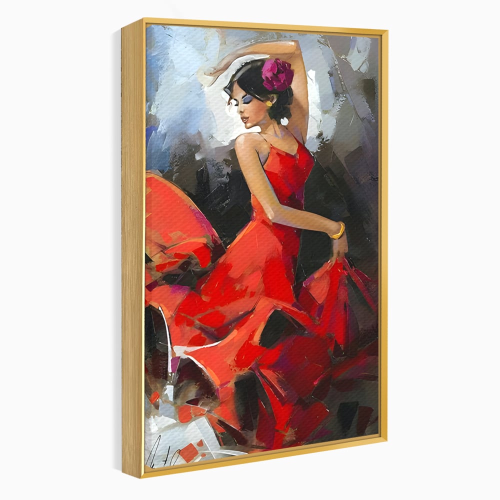 Tablou Canvas Premium LuxCanva® B1112, Dansul Unei Balerine In Rochie Rosie , Living, Balerina, Dansatoare, Scena, Balet, Arta, Dormitor, Dans, Culori Vibrante